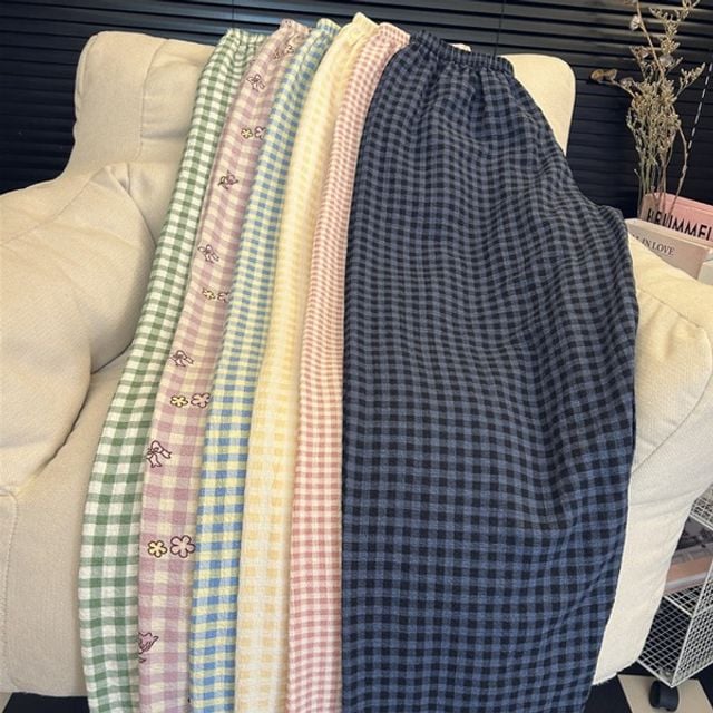 체크 밴딩 홈웨어 팬츠 얇은 바지 봄 여름 잠옷바지