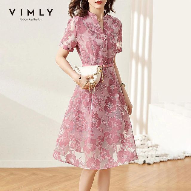 [해외] 여자를위한 VIMLY 여름 드레스 우아한 V 목 꽃 드레스