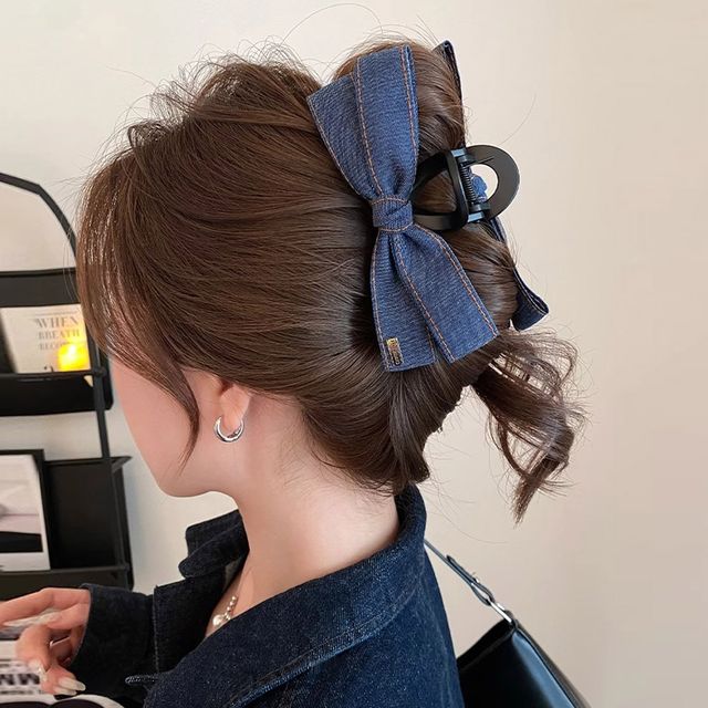 여자 데님 골드 장식 리본 집게핀 URK-1003601