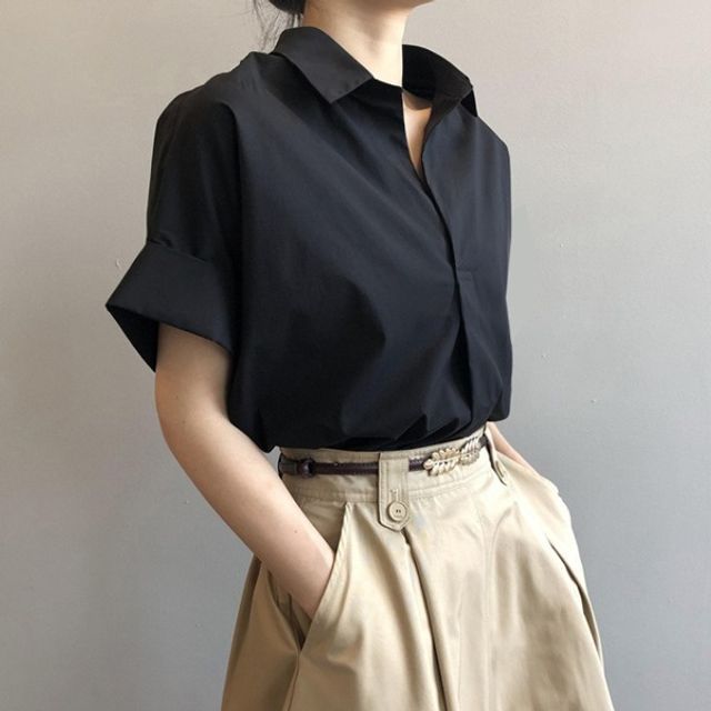꾸안꾸 필수 미니멀 루즈핏 반팔 셔츠 블라우스 SWC-1006873