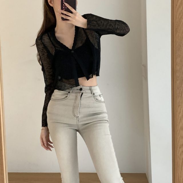 여리핏 시스루 크롭 가디건 JSC-d0074