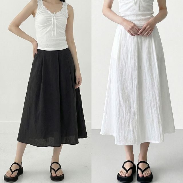 핀턱 볼륨 플레어 나일론 롱 스커트 JEB-1006763