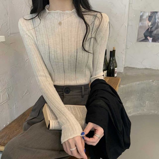 스루 세미 터틀넥 골지 니트 TD-1004658