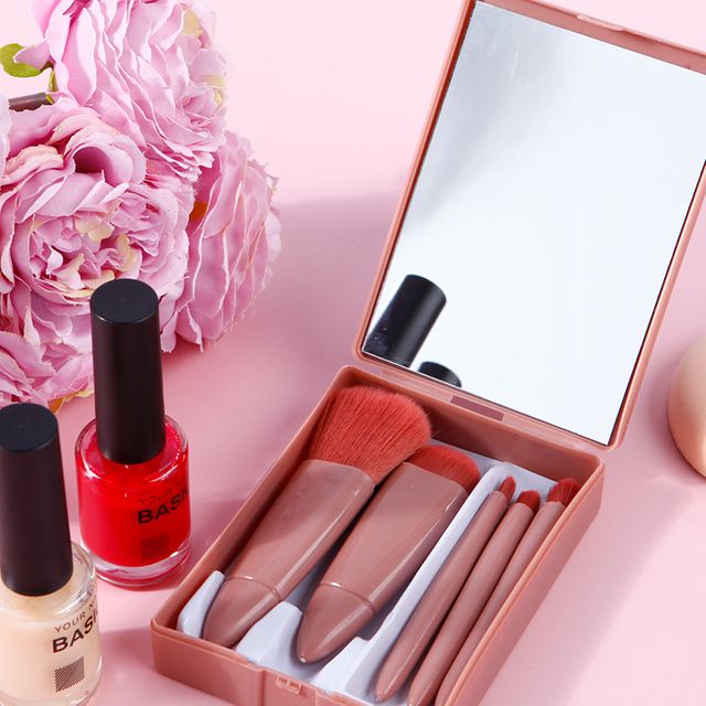 메이크업 미러 브러쉬 5종 케이스 휴대용 손거울 도구