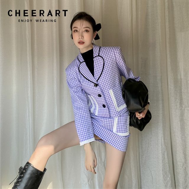 [해외] CHEERART 한국어 패션 두 조각 세트 여성 스커트 Outi