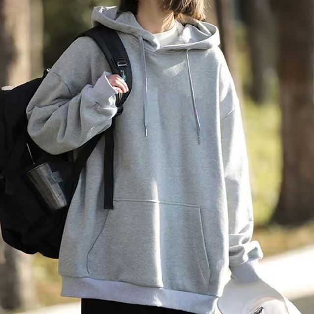 오버핏 무지 베이직 긴팔후드티셔츠 NF-1004395