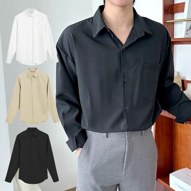 남자 긴팔 셔츠 사계절 베이직 정장 캐주얼 무지 남방