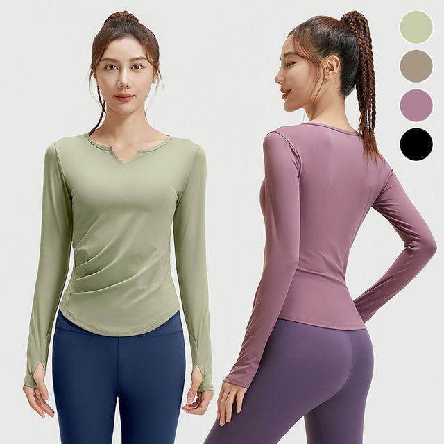 솔리드 브이넥 셔링 긴팔 요가복 EL-1004360