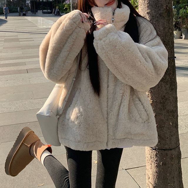 오버핏 퍼 집업 자켓 OSM-1007046