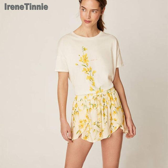 [해외] Tinnie 인쇄 잠옷 목가적 인 편안한 여성 여름 Homewe