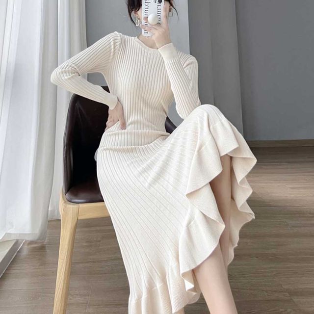 니트 골지 레이스 롱원피스 TD-1005211