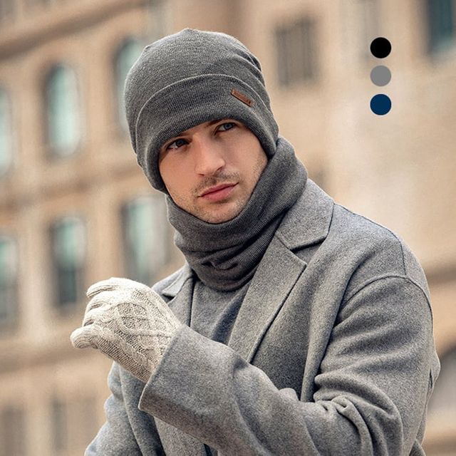 남자 방한 비니 넥워머 세트 벨벳 기모모자 겨울