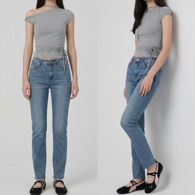 여성 슬림핏 캣워싱 스판 일자 데님 롱팬츠 JEB-1007409