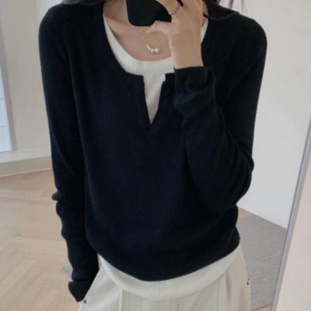 꾸안꾸 슬릿 레이어드 긴팔 티셔츠 JSC-1004625