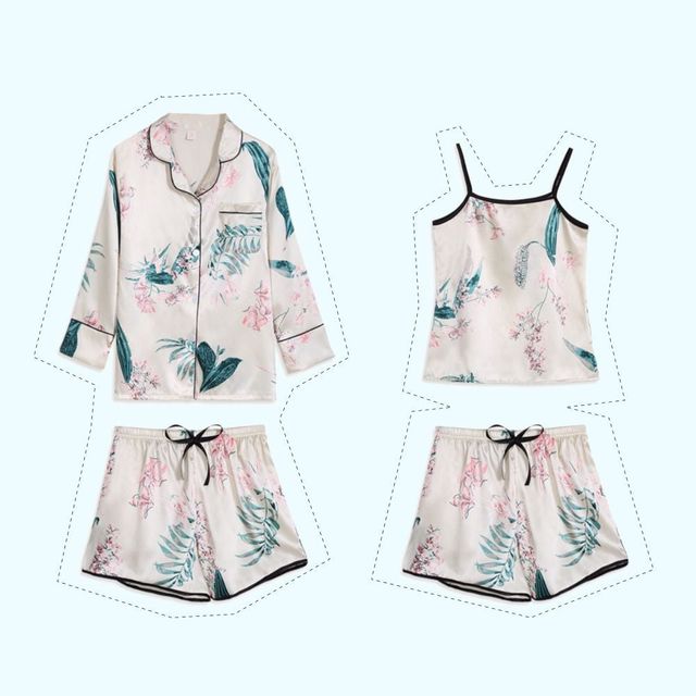 여성 실크 잠옷 세트 사계절용 7종 파자마 세트