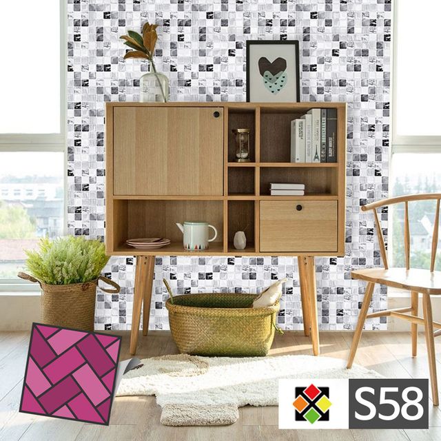 스티커타일 S58 회색바둑판 시트지타일 벽지 DIY