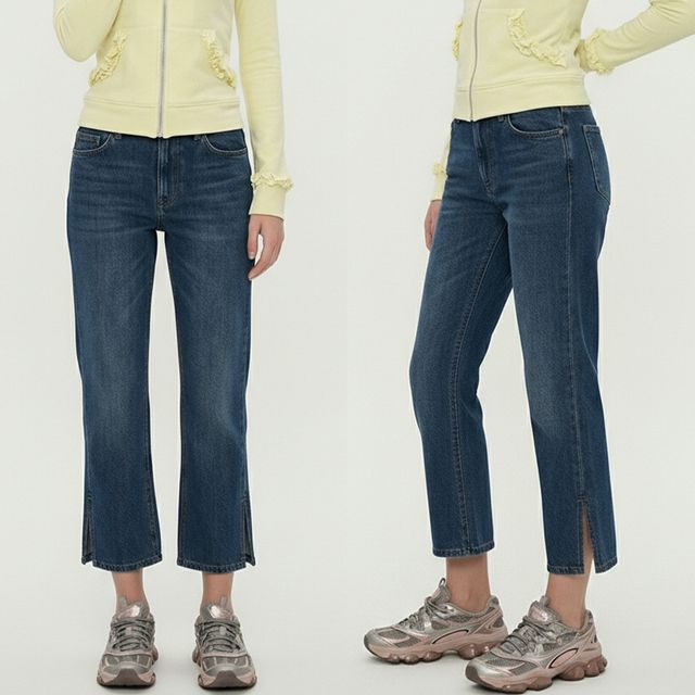 여성 히든밴딩 밑단 슬릿 포인트 세미부츠컷 데님팬츠 JEB-1007070