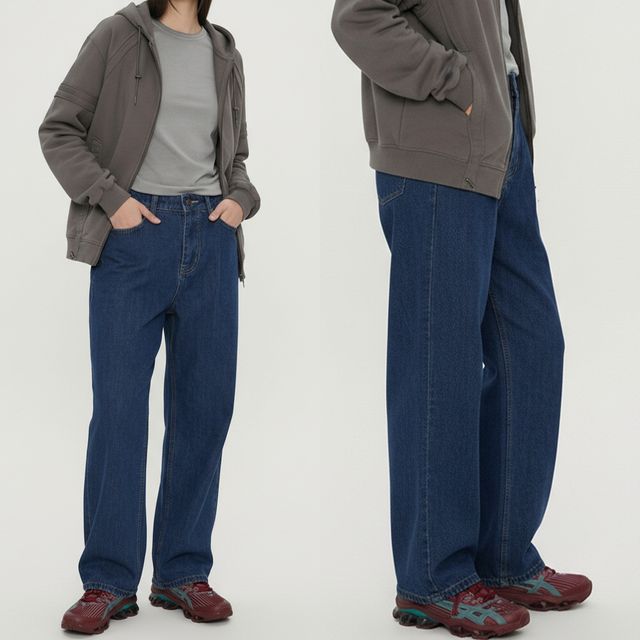 여성 핀턱 와이드 뒷밴딩 세미 와이드 데님팬츠 JEB-1006856