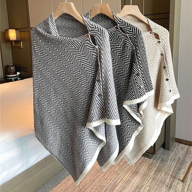 니트 단추 망토숄 조끼 코트 얇은 숄머플러 케이프