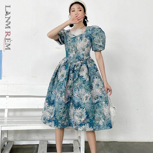 [해외] 여성을위한 LANMREM 퍼프 슬리브 빈티지 드레스 2022