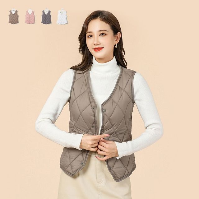 키밍 경량 브이넥 솜패딩 여성 조끼 캠핑 등산 베스트
