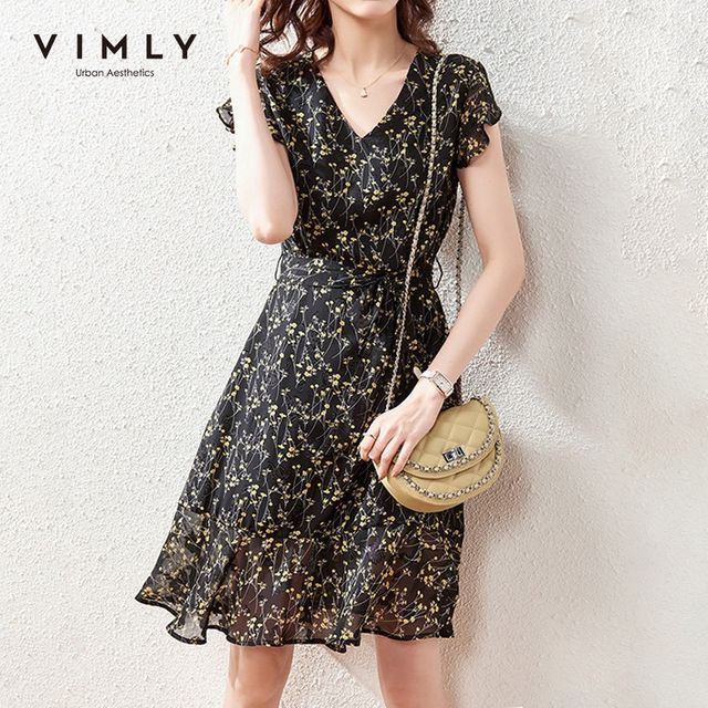 [해외] VIMLY 여름 여성 드레스 패션 프릴 짧은 소매 꽃 드레