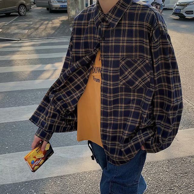 체크 오버핏 클래식 셔츠 OSM-1006085