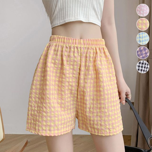 루즈핏 홈웨어 체크 3부 팬츠 ELC-9040