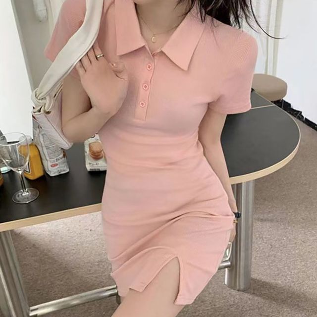 카라 옆트임 반팔 미니원피스 NF-17