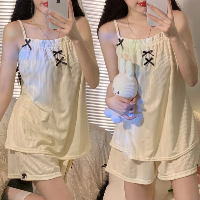 여성 홈웨어 민소매 상하의 리본 잠옷 세트 URK-292