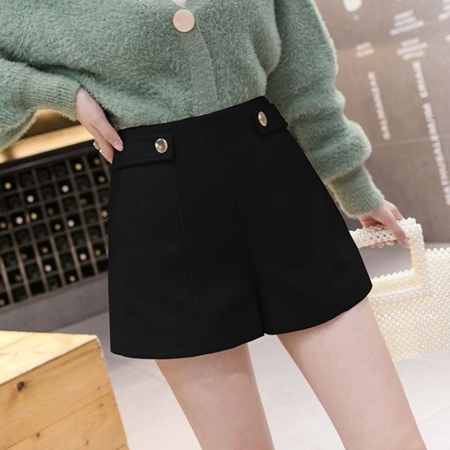 겨울 여성 모직 반바지 하이웨이스트 슬림핏 팬츠