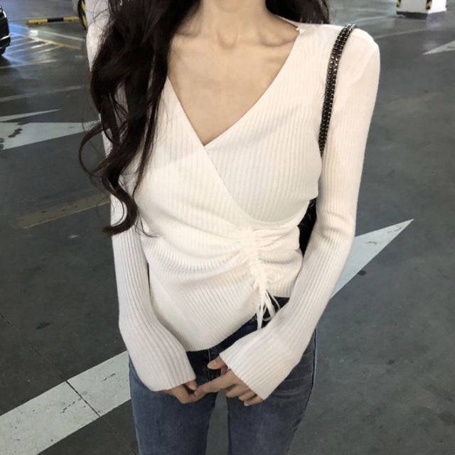 크로스 브이넥 랩 스트링 니트 JSD-1003669