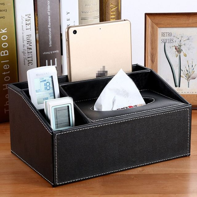 가죽 티슈케이스 정리함 리모컨 보관함 4단 수납 정리대