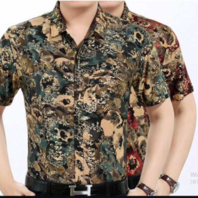 [해외] 신상 여름 중년 남성 인화 캐주얼 카라넥 반팔 티셔츠