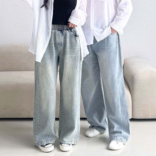 케이즐 남녀공용 사이드턱 와이드 청바지 SD-1004353