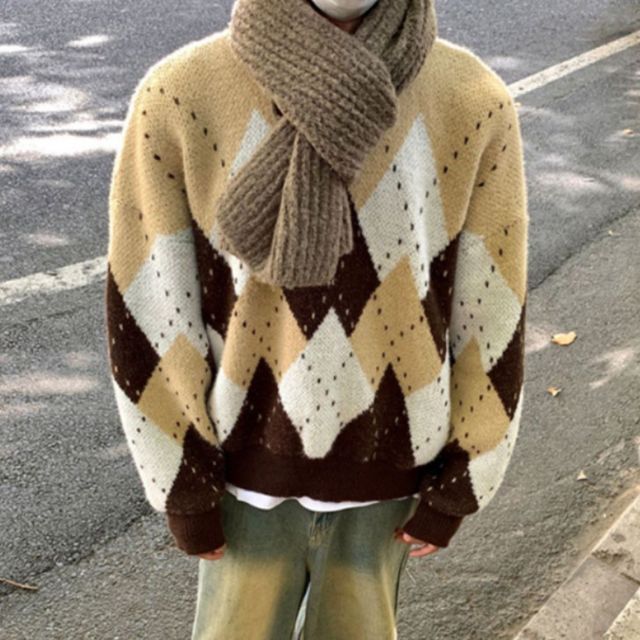 아가일 패턴 클래식 니트 스웨터 JSC-1005499