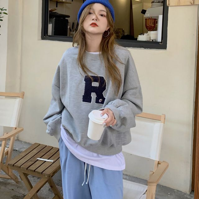 여성 뽀글이 R 영문 라운드넥 티셔츠 URK-415