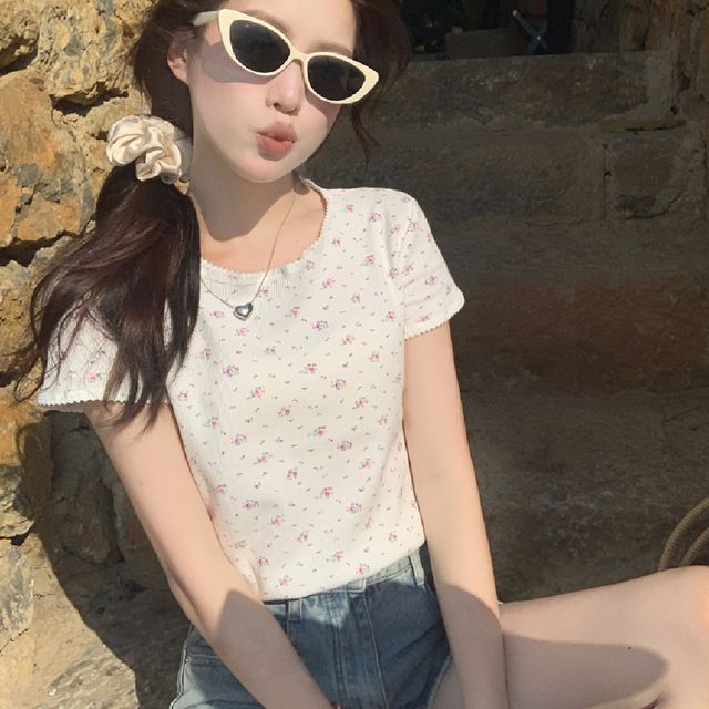 플라워 프릴 반팔 니트 LL-1002544