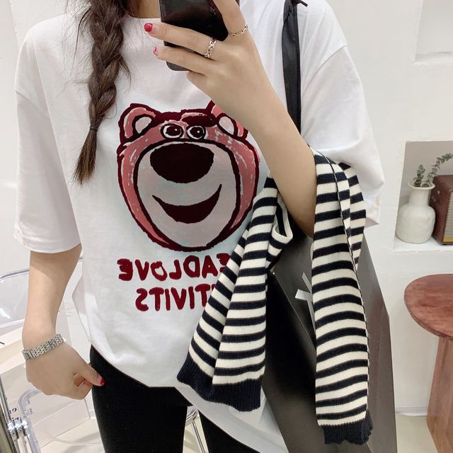 진베어 오버핏 박스 반팔 티셔츠 SD-240304