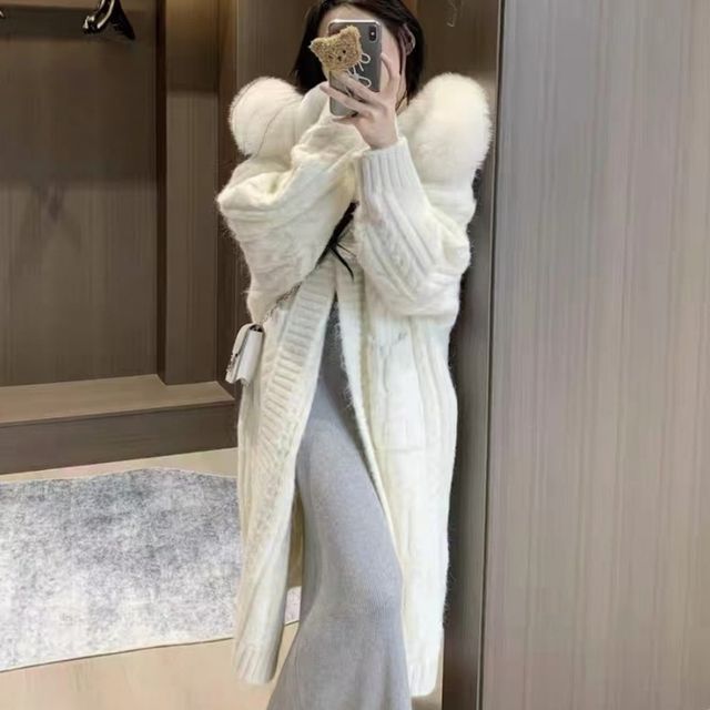 털 후드 니트 롱 가디건 OSM-1007047