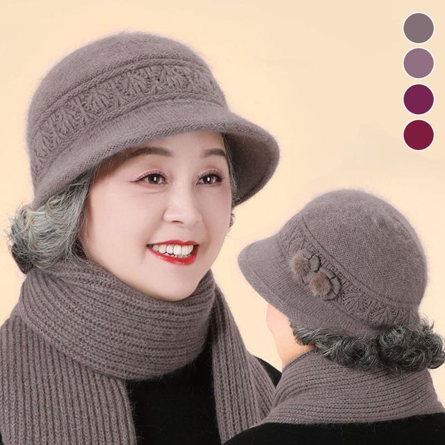 중장년 방한 꽃장식 캡모자 머플러세트 EL-1004963