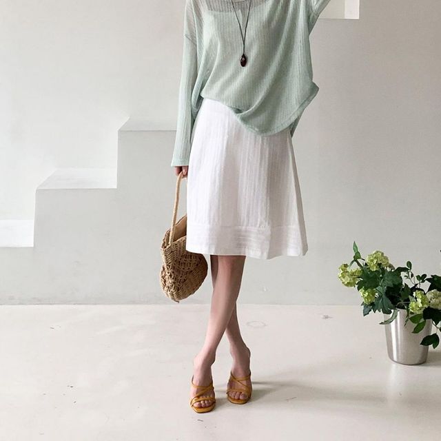 국내생산 A라인 밴딩 미디 스커트 JSD-1008868