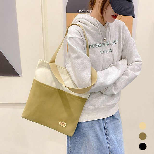 여자 간편 외출 배색 숄더 에코백 URK-475