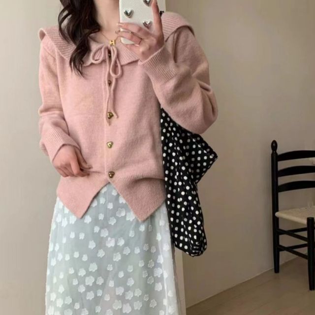 금장 버튼 포인트 케이프 니트 가디건 JSD-1004694