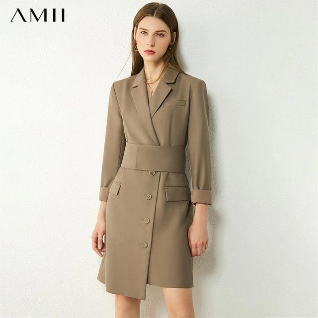 [해외] Amii-미니멀리즘 가을 드레스 여성용 우아한 싱글 브