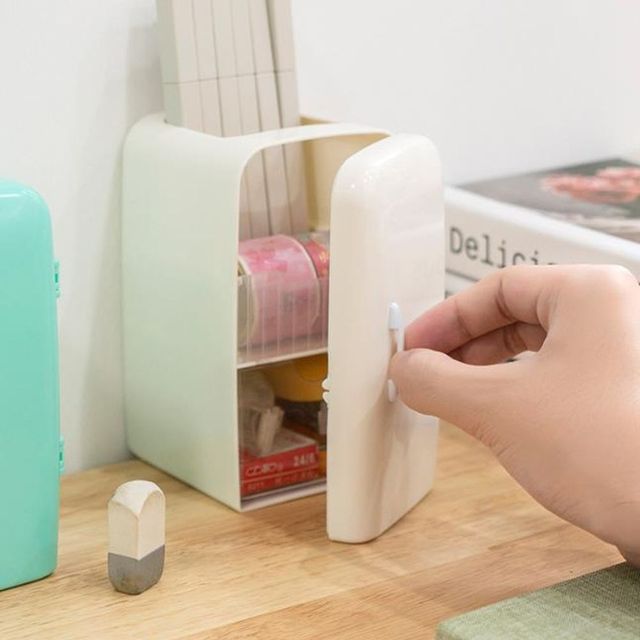 미니 냉장고 스타일 필기구 정리함 화장대 수납 팬홀더
