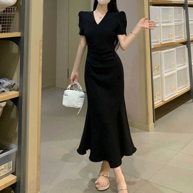 퍼프소매 슬림핏 머메이드 원피스 TD-1005225