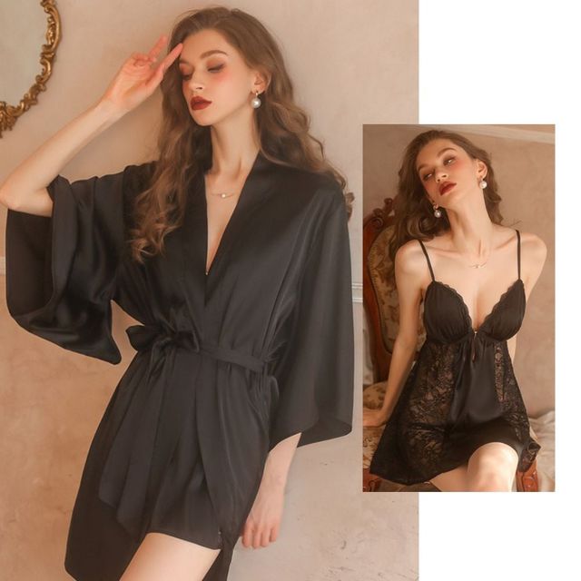 실크 레이스 브라캡 잠옷 가운 파자마 여성용