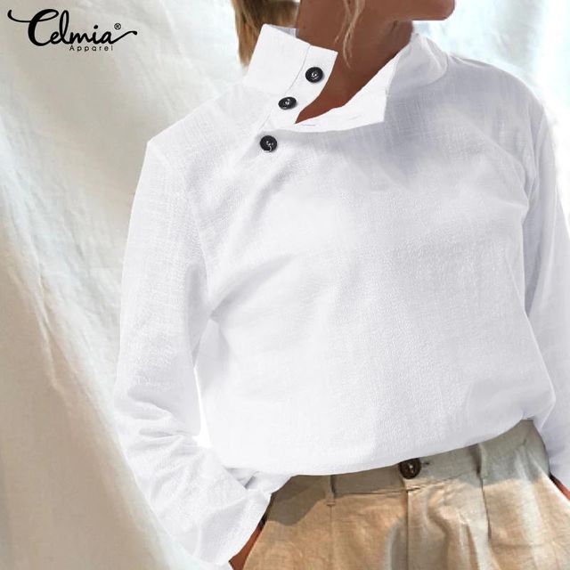 [해외] 2021 패션 긴 소매 튜닉 탑스 Celmia 여성 블라우스