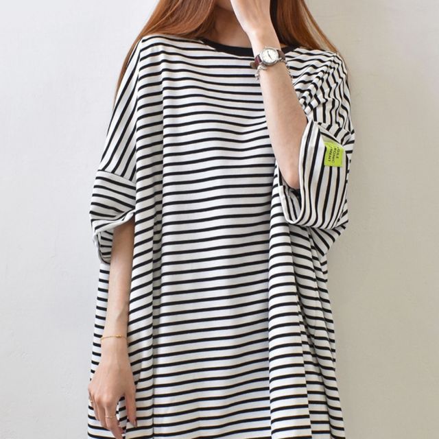 스트라이프 데일리 반팔 롱티셔츠 JSC-d0089